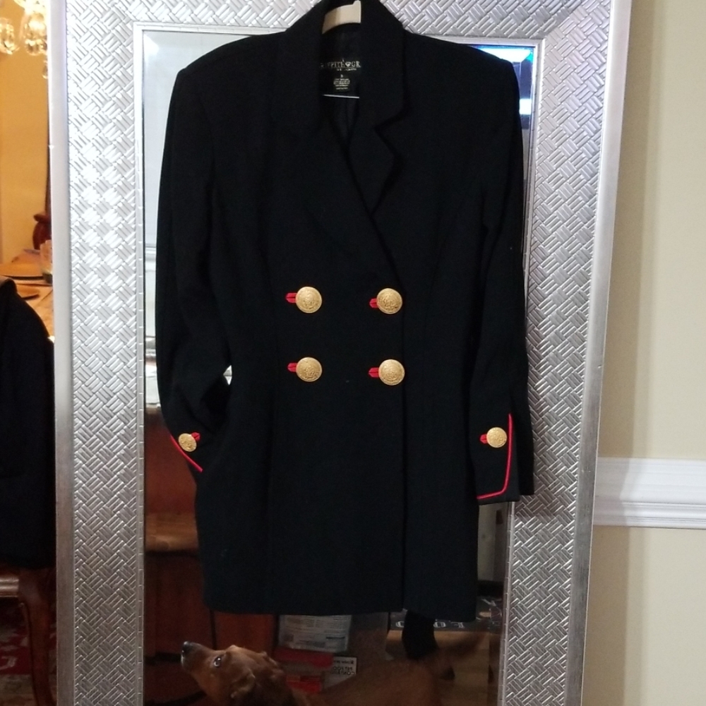 St John Black crepe blazer with beautiful gold but